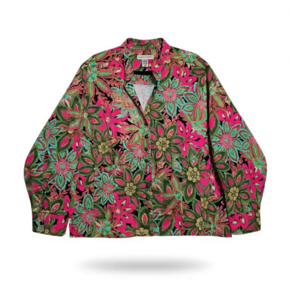 Bamboo Traders Shirt Jacket Women 3X Plus Multicolor Floral